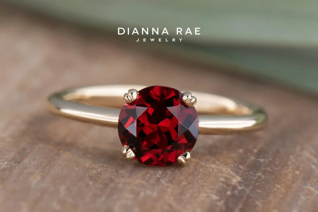 Yellow Gold Round Garnet Solitaire Birthstone Ring