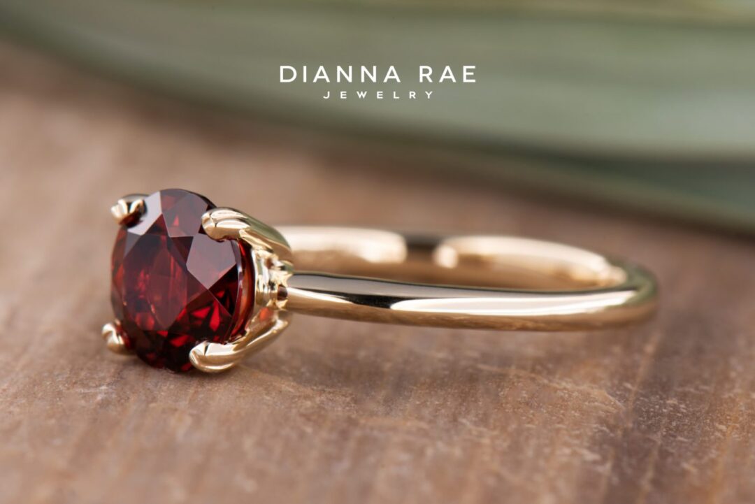 Yellow Gold Round Garnet Solitaire Birthstone Ring - Image 2