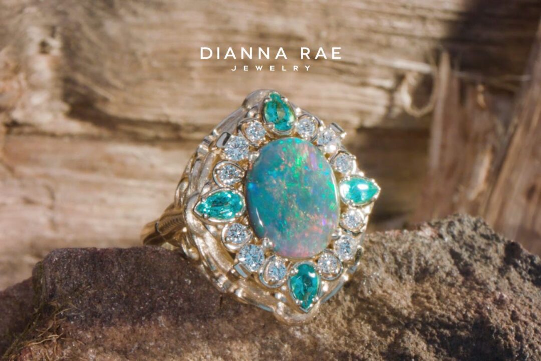 Rare Earth - Black Opal, Paraiba Tourmaline and Diamond Filigree Ring