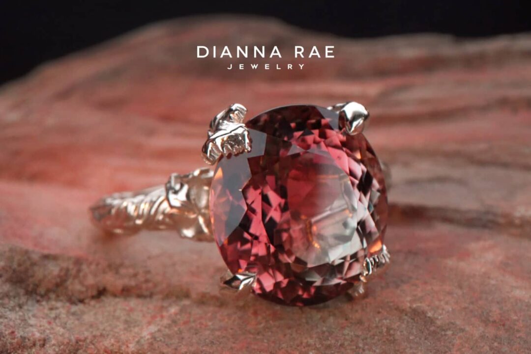 Yellow Gold Oval Parti-Color Tourmaline Organic Cocktail Ring - Image 2