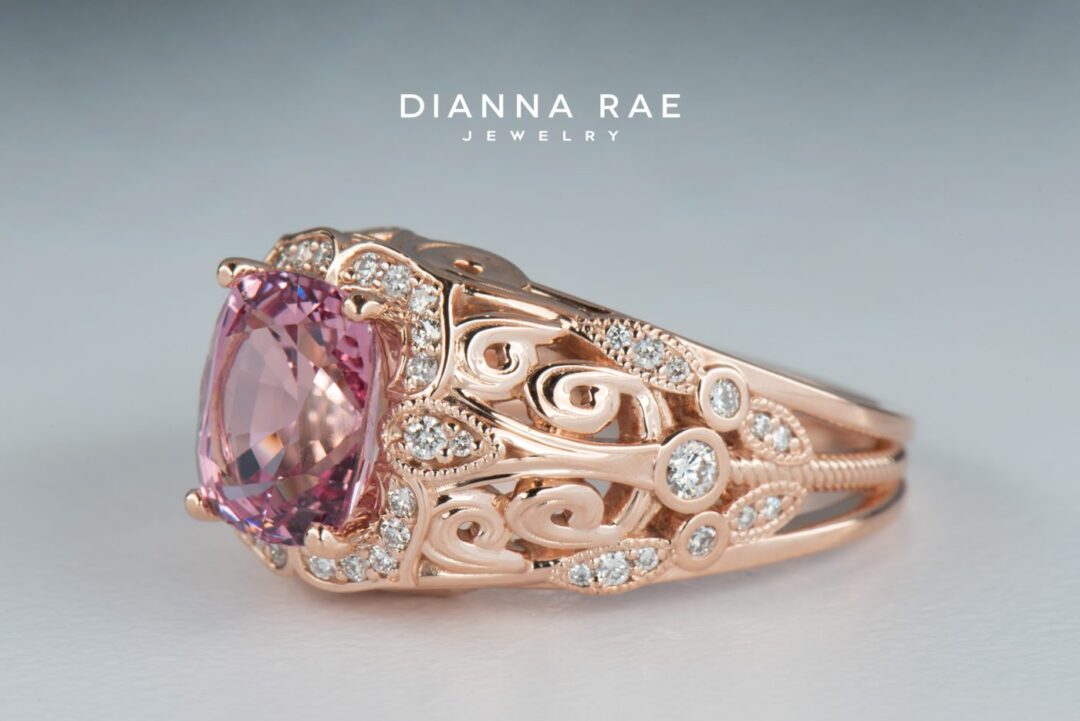 Rosemary - Rose Gold Pink Spinel and Diamond Cocktail Ring - Image 2
