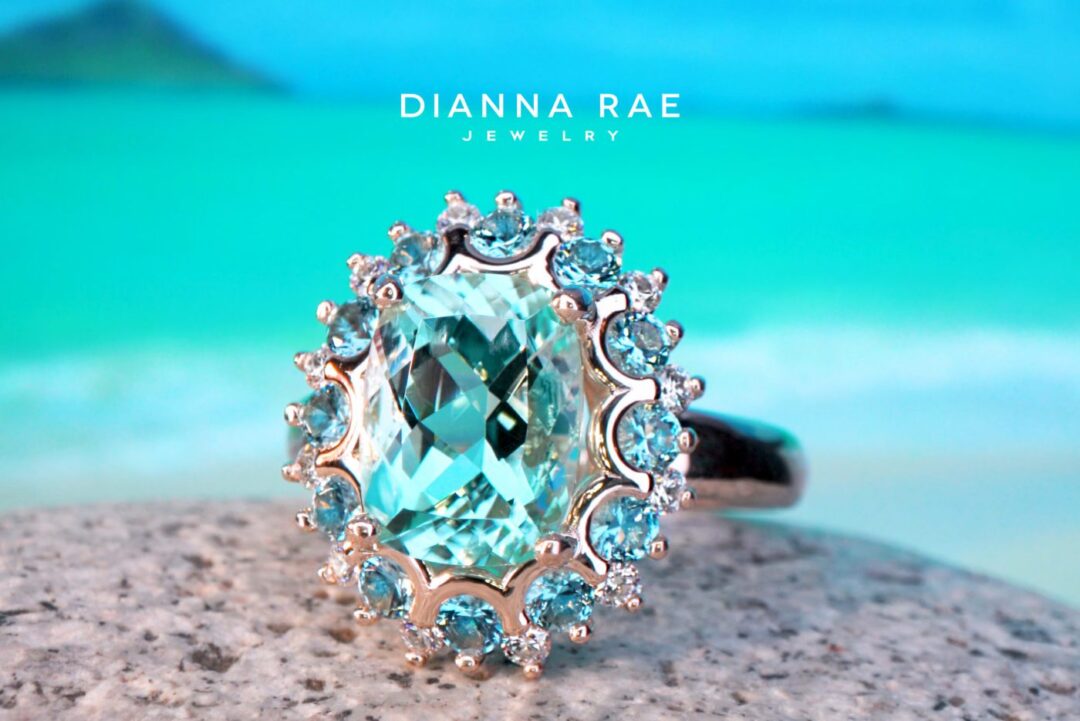 Serenity Sea - Yellow Gold Cushion Tourmaline Double Halo Cocktail Ring with Aquamarine and Diamond Accents - Image 3