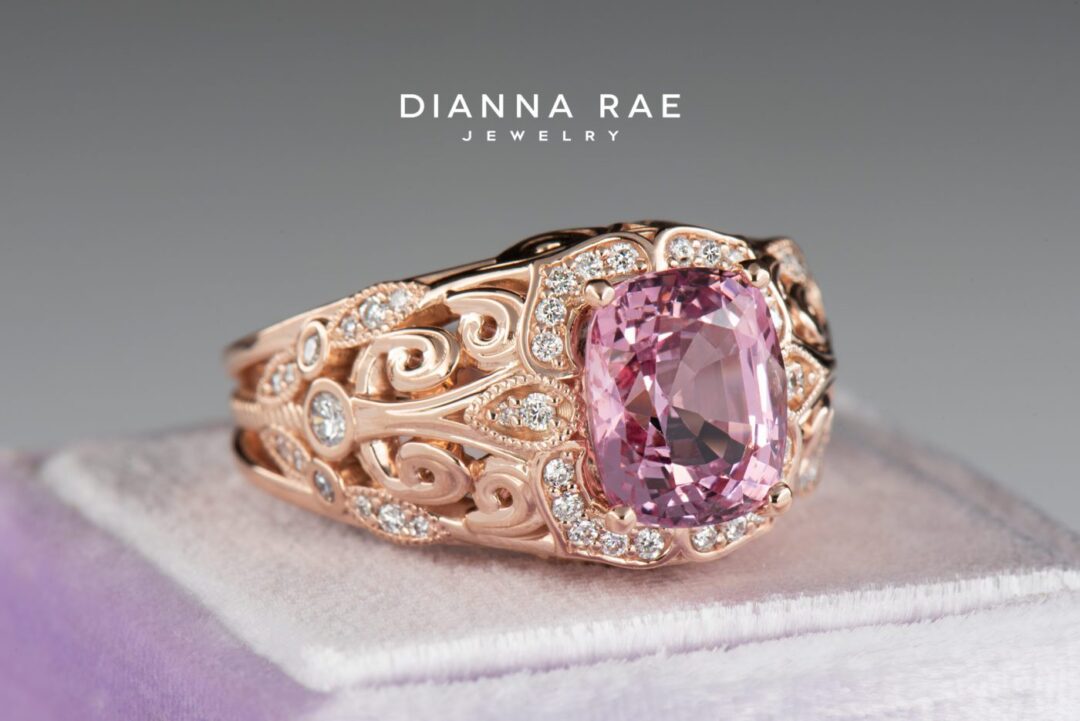 Rosemary - Rose Gold Pink Spinel and Diamond Cocktail Ring - Image 3