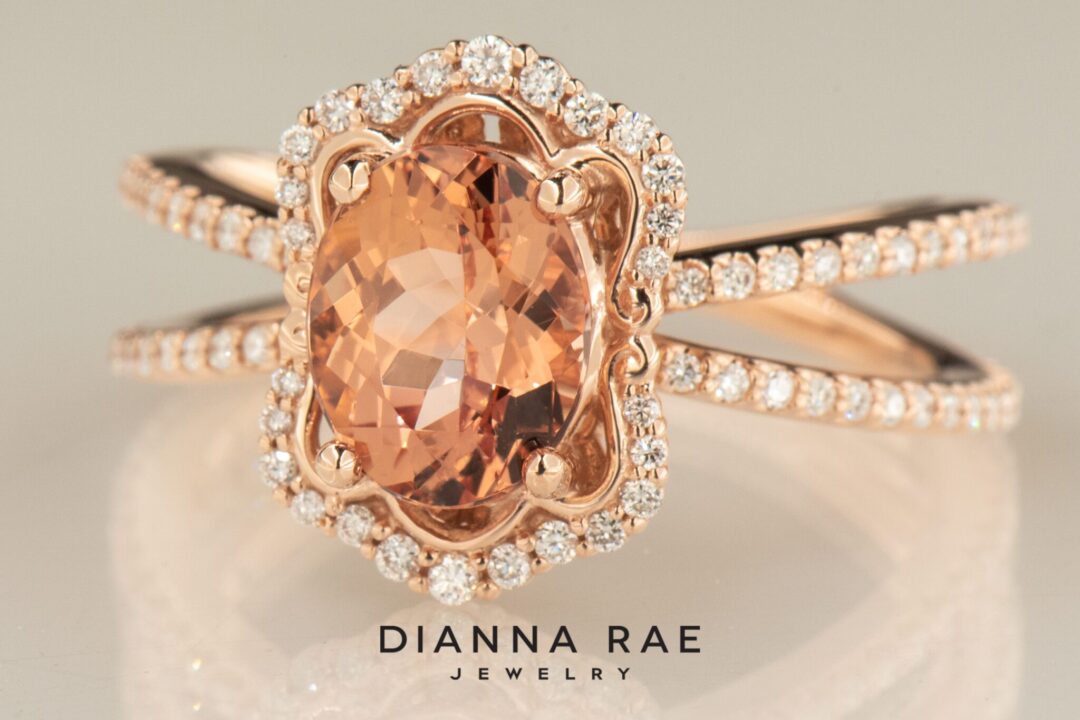 14k Rose Gold Imperial Topaz and Diamond Ring - Image 3