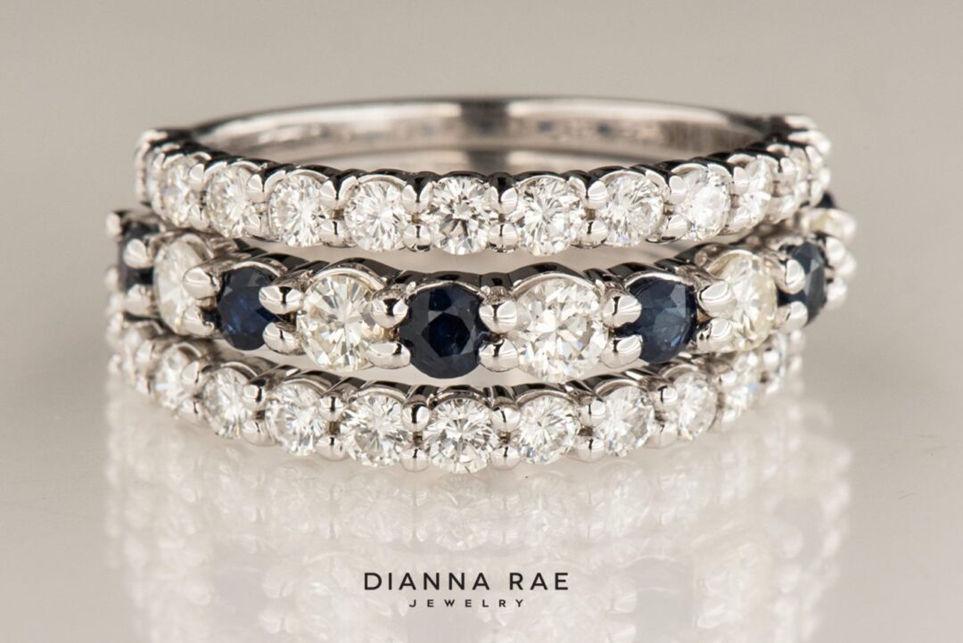 14k White Gold Diamond And Sapphire Stackables - Remount - Image 4