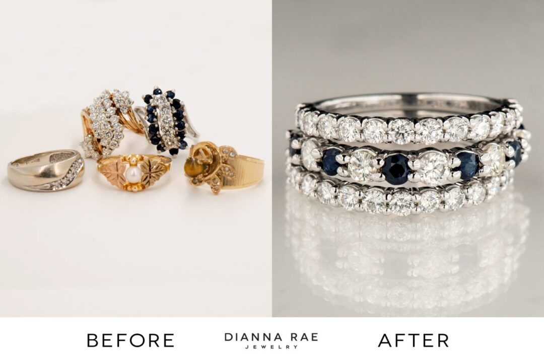14k White Gold Diamond And Sapphire Stackables - Remount - Image 5