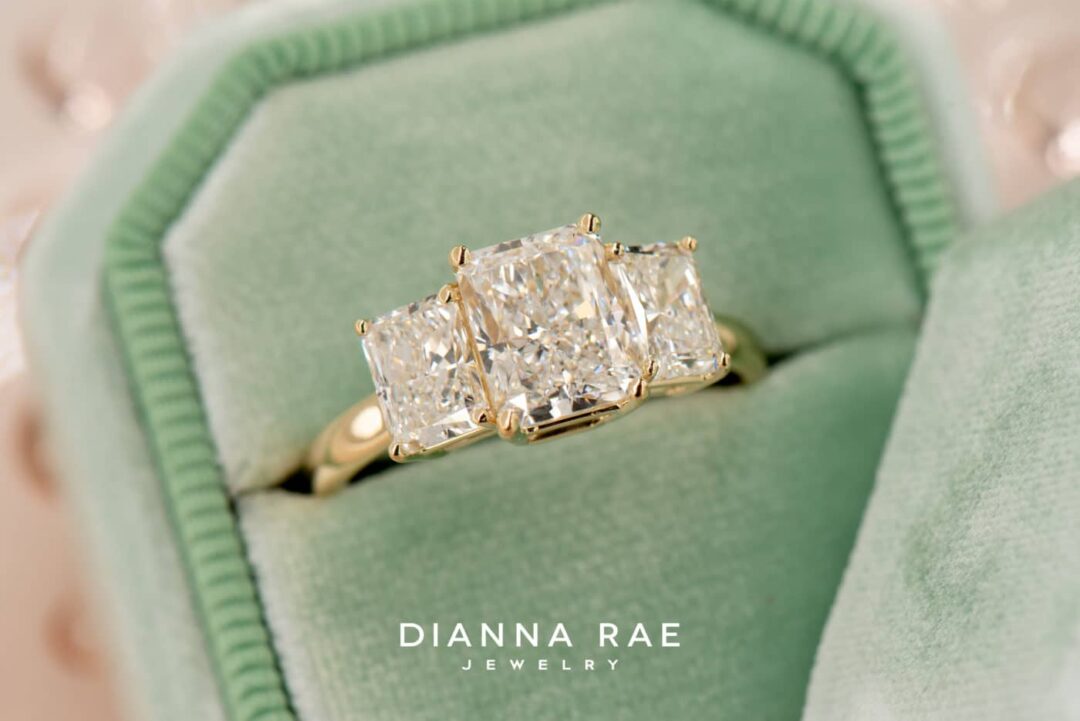 14k Yellow Gold Three Stone Radiant Diamond Engagement Ring - Image 4