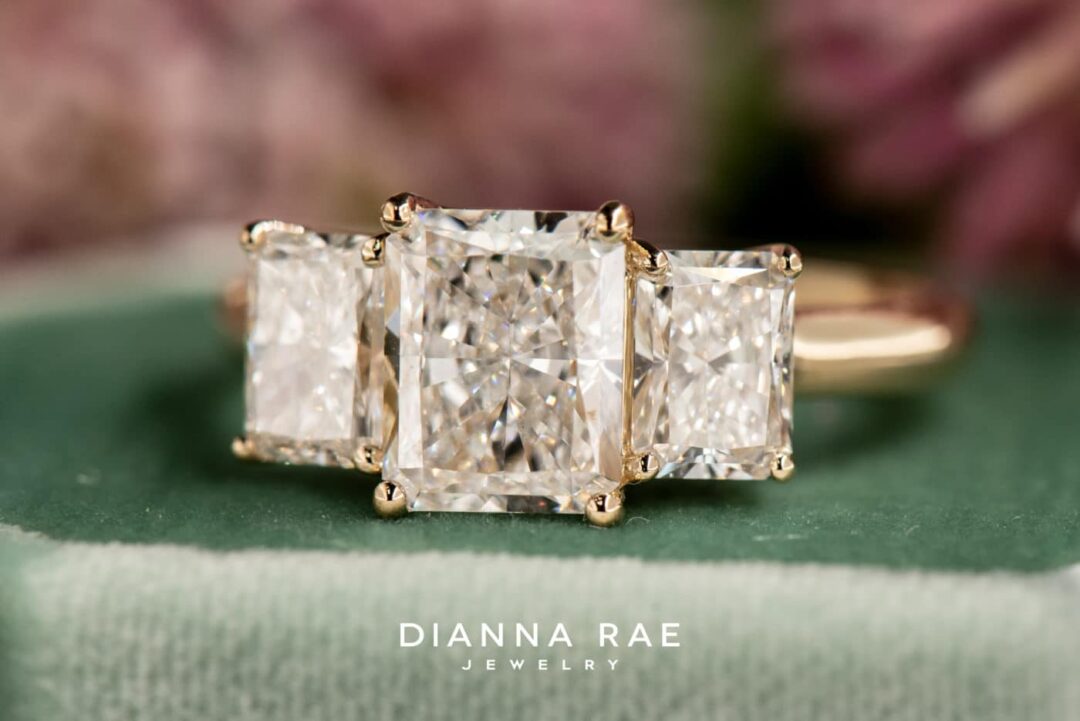 14k Yellow Gold Three Stone Radiant Diamond Engagement Ring - Image 3