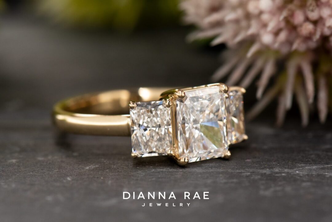 14k Yellow Gold Three Stone Radiant Diamond Engagement Ring - Image 5