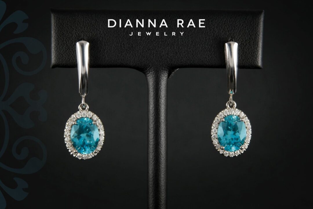 White Gold Blue Zircon Earrings