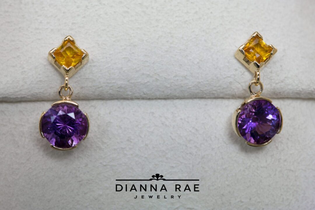 Yellow Gold Amethyst and Yellow Sapphire Earrings