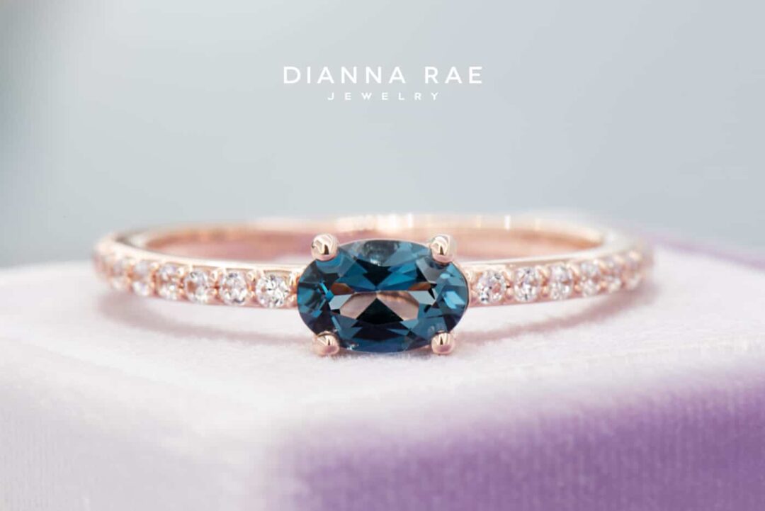 Rose Gold Oval London Blue Topaz and Lab-Grown Diamond Stackable Ring - Image 15