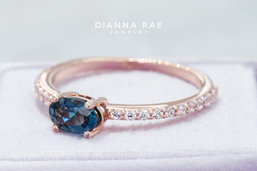Rose Gold Oval London Blue Topaz and Lab-Grown Diamond Stackable Ring - Image 5