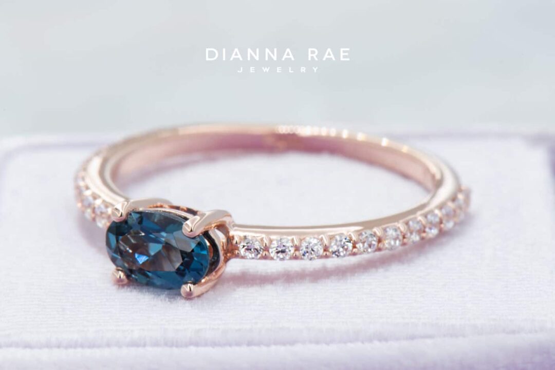Rose Gold Oval London Blue Topaz and Lab-Grown Diamond Stackable Ring - Image 18