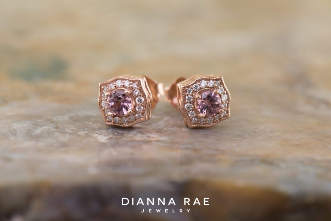 Rose Gold Garnet Halo Earrings
