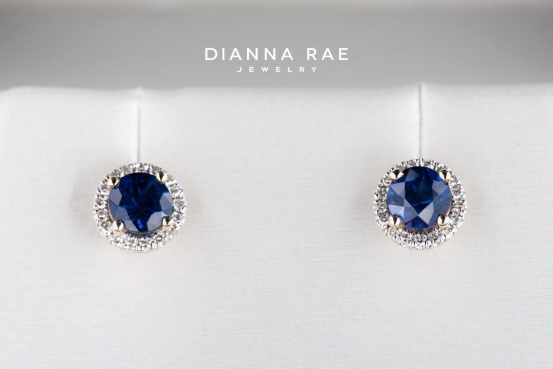 Two-Tone Sapphire and Diamond Halo Stud Earrings - Image 2
