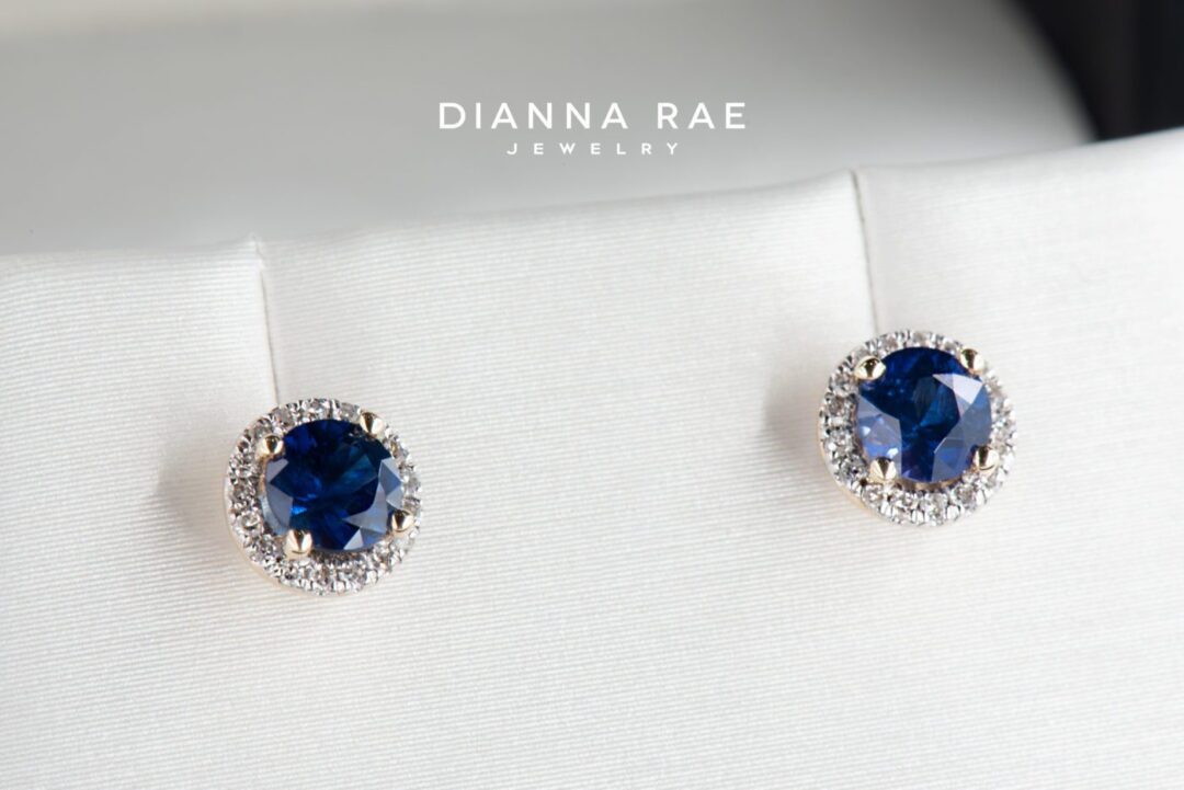 Two-Tone Sapphire and Diamond Halo Stud Earrings