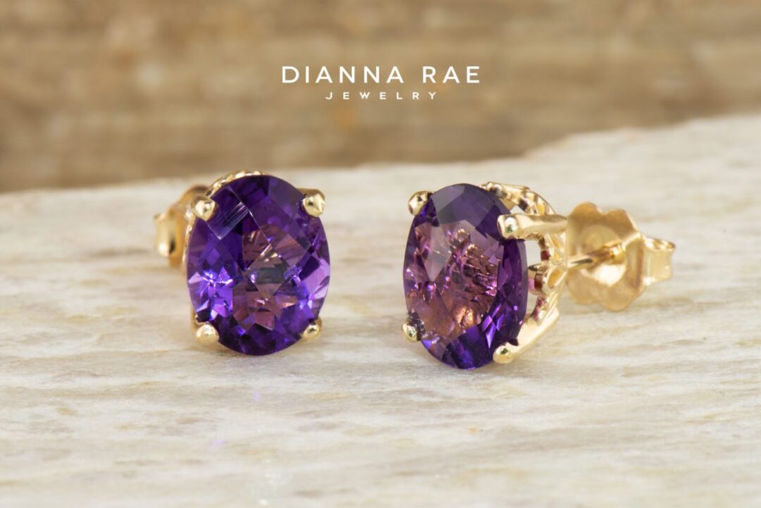 Yellow Gold Oval Amethyst Stud Earrings