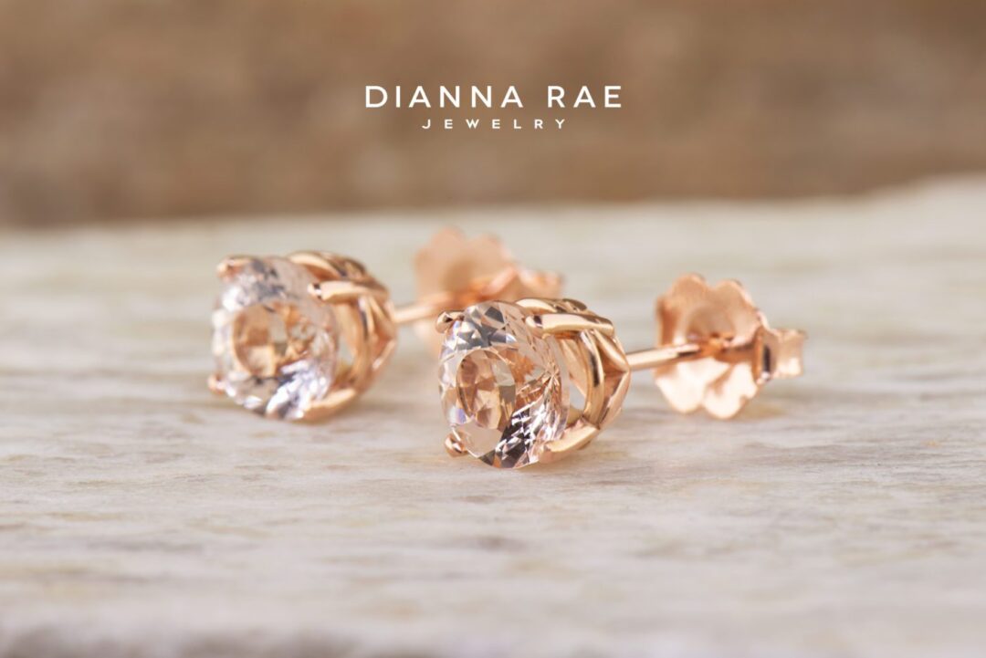 Rose Gold Round Morganite Stud Earrings - Image 2