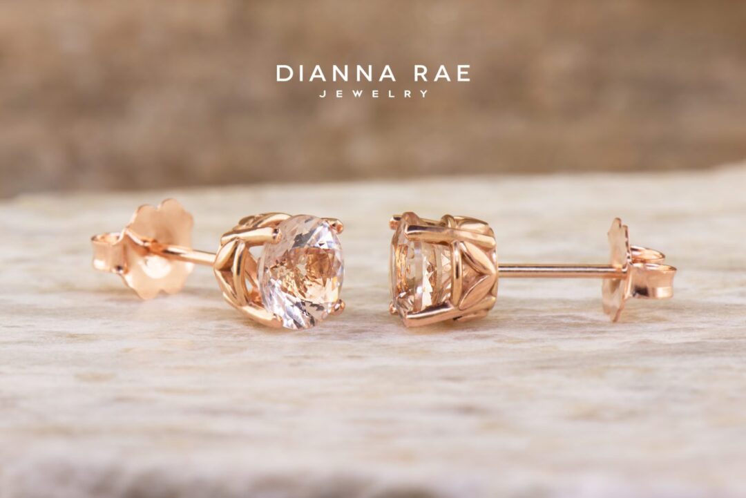 Rose Gold Round Morganite Stud Earrings