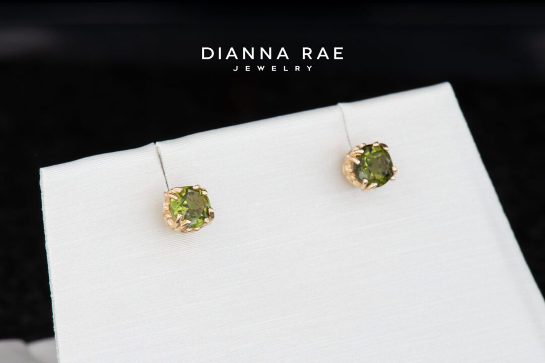Yellow Gold Green Tourmaline Stud Earrings