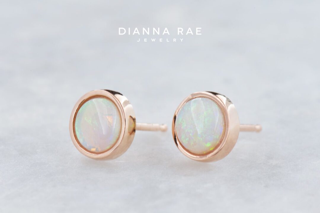 Rose Gold Bezel-Set 5mm Opal Stud Earrings