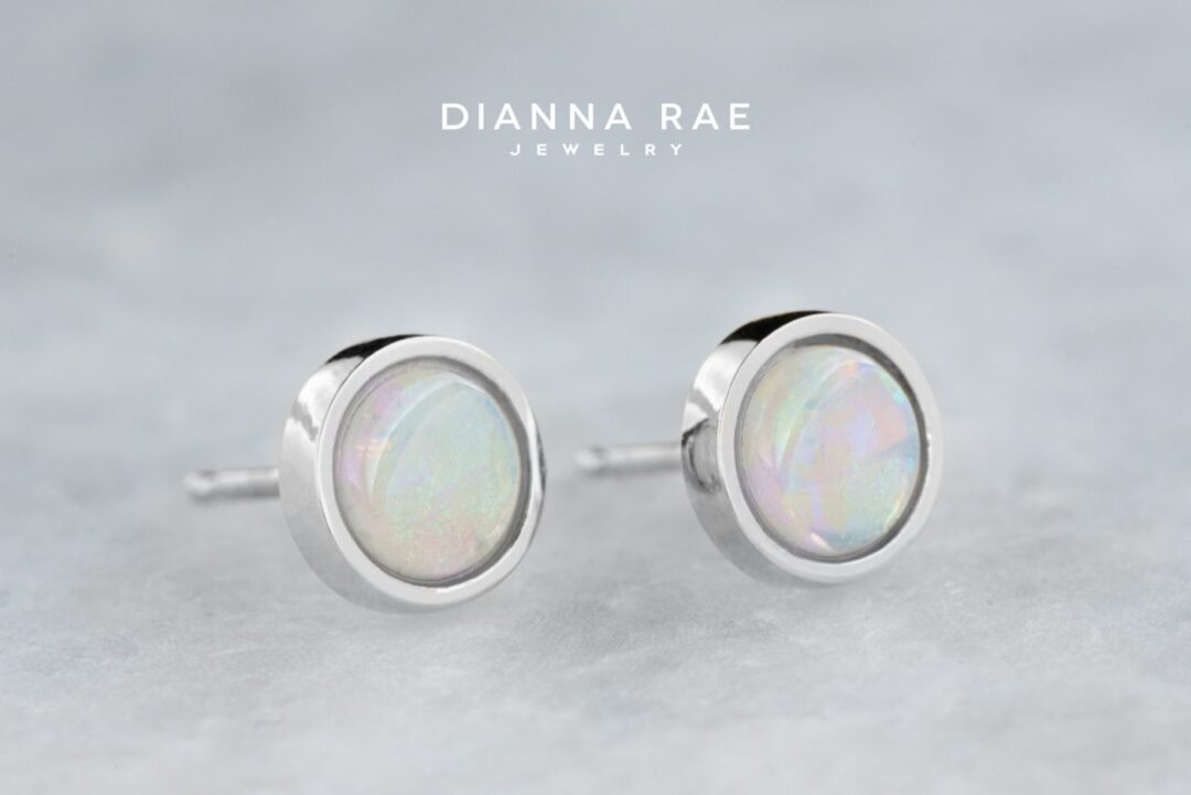 White Gold Bezel-Set Opal Stud Earrings