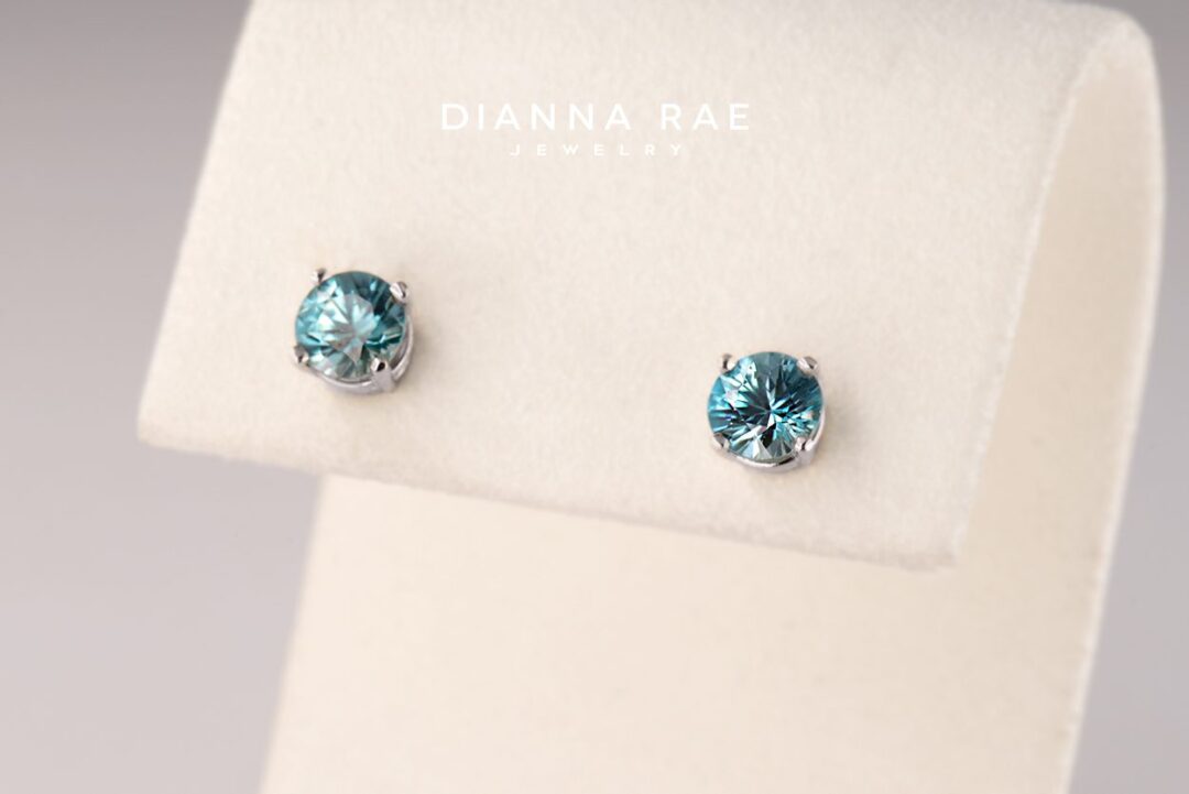 14K White Gold Blue Zircon Stud Earrings
