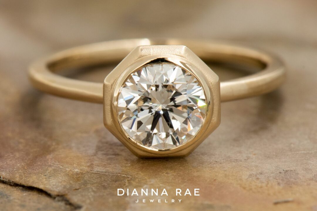 14k Matte Yellow Gold Diamond Solitaire Ring - Image 3