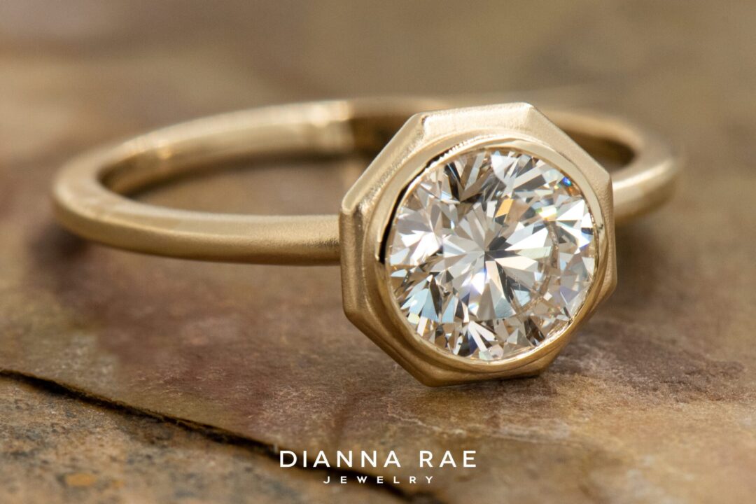 14k Matte Yellow Gold Diamond Solitaire Ring - Image 4