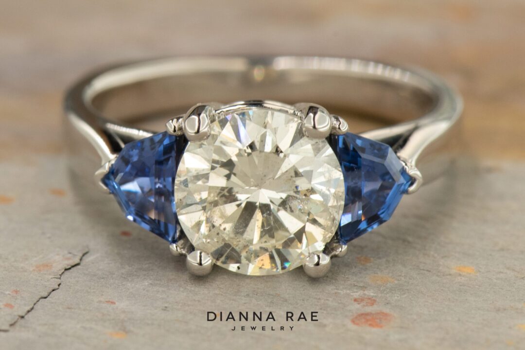 Platinum Diamond and Cadillac Shaped Sapphire Ring - Remount - Image 3