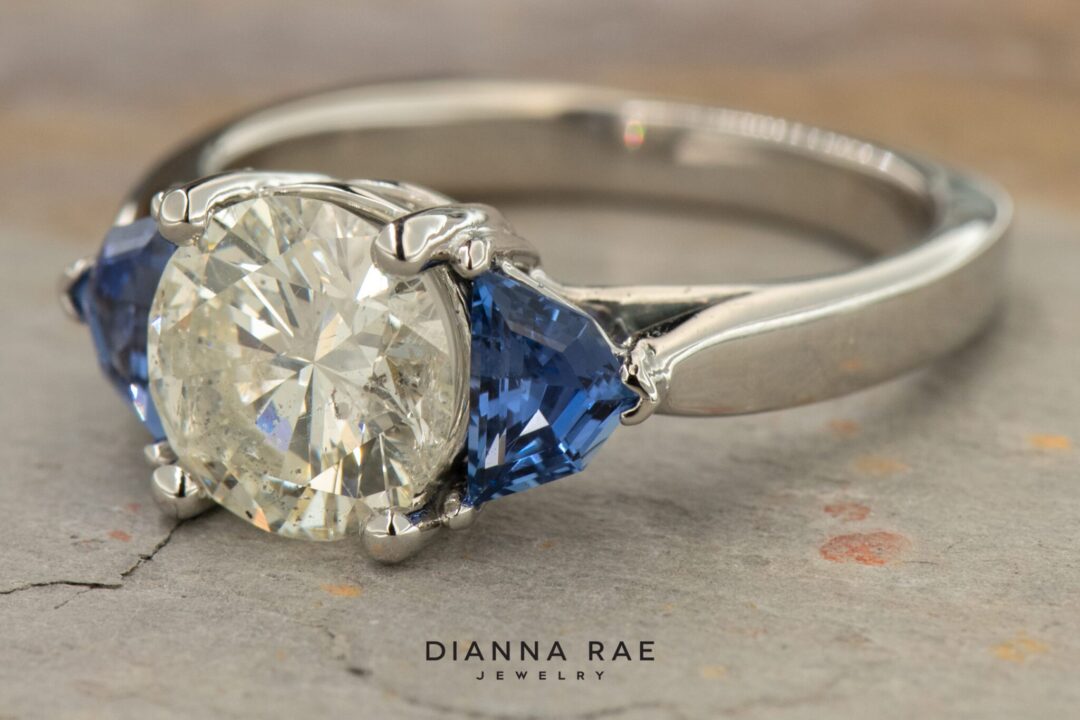 Platinum Diamond and Cadillac Shaped Sapphire Ring - Remount - Image 2