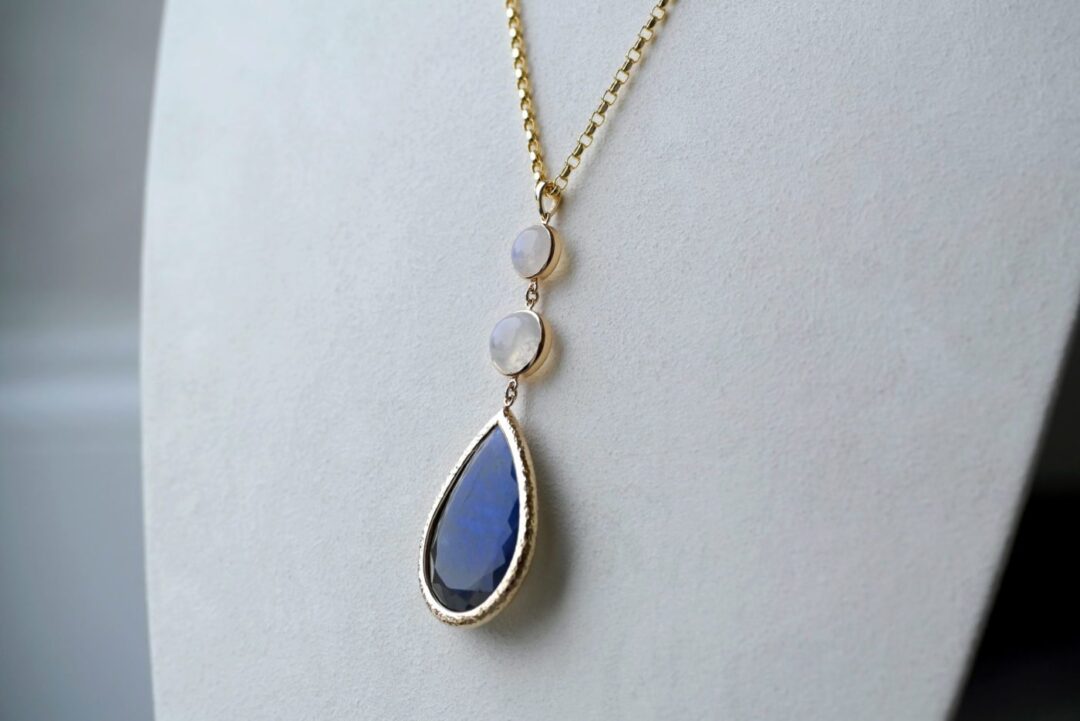 Yellow Gold Labradorite and Moonstone Pendant