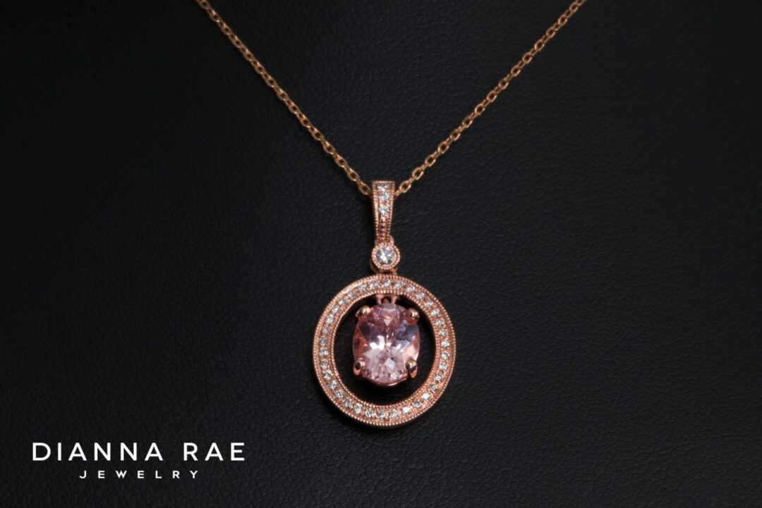 Rose Gold Oval Morganite Dangle Pendant