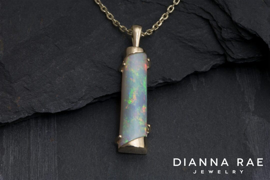 Yellow Gold White Opal Trapezoid Pendant