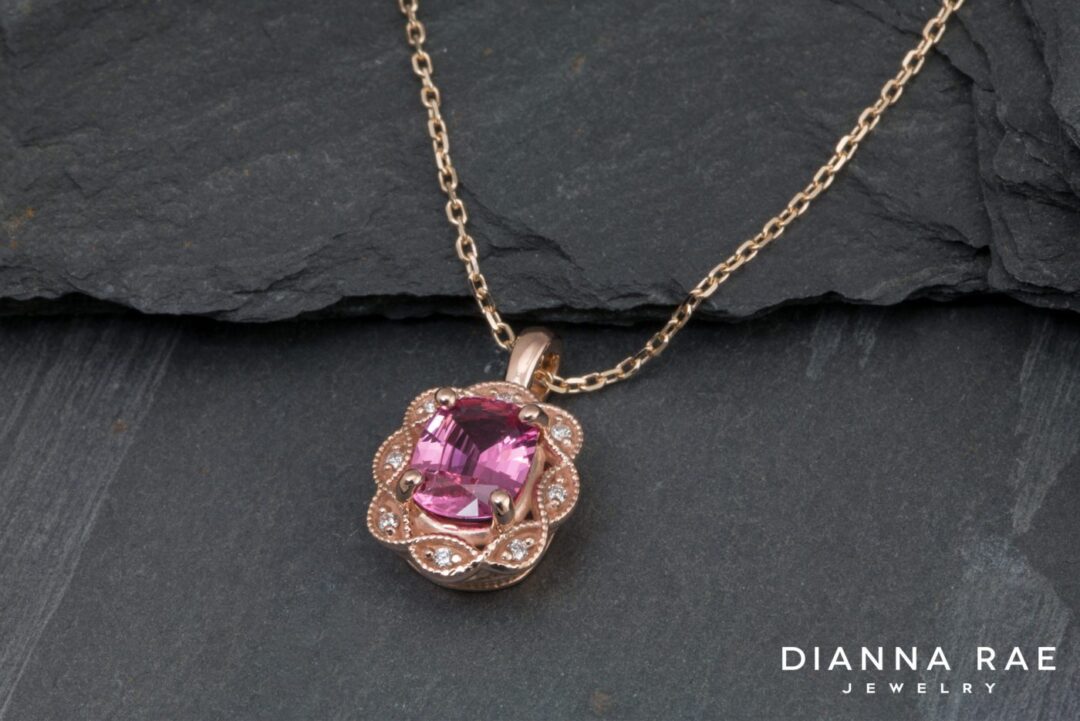 Rose Gold Vintage Inspired Pink Spinel Pendant