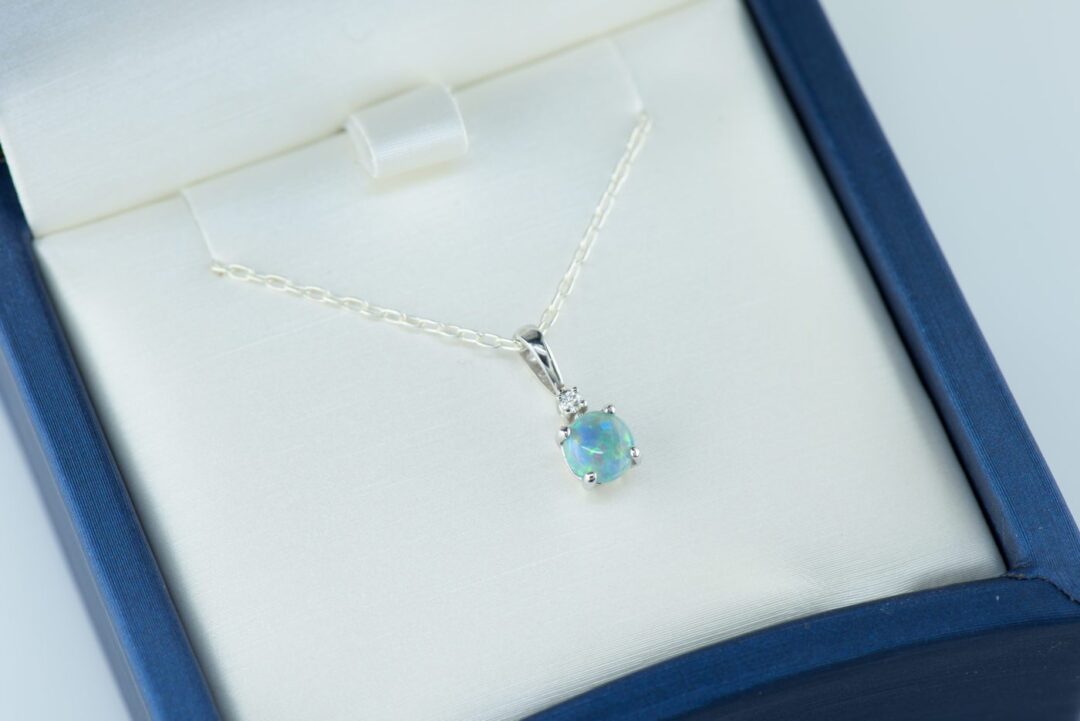 White Gold Black Opal and Diamond Pendant