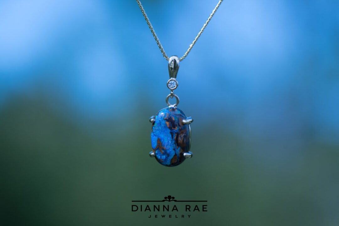 Boulder Opal with Diamond Halo Pendant