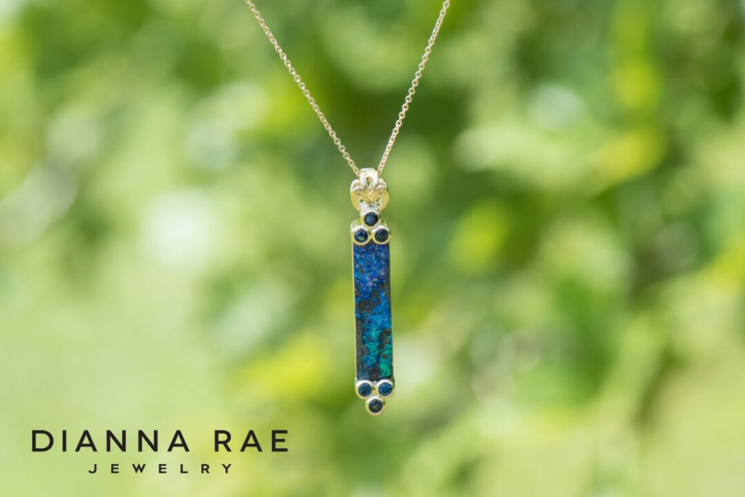 Yellow Gold Boulder Opal and Sapphire Bar Pendant