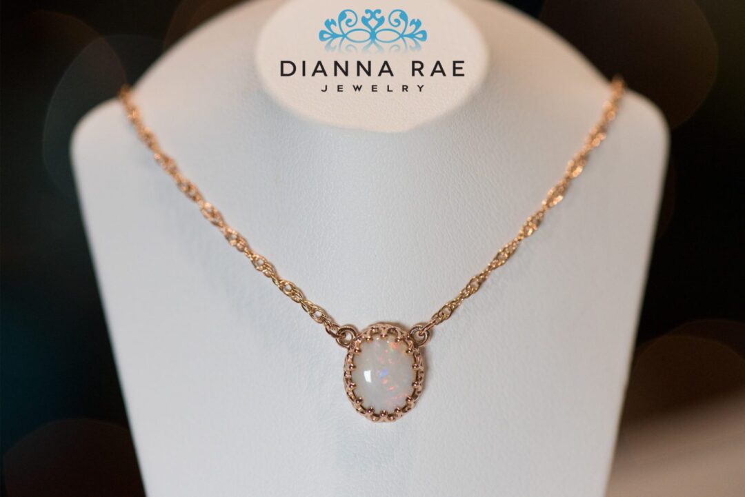 Rose Gold Oval White Opal Crown Pendant