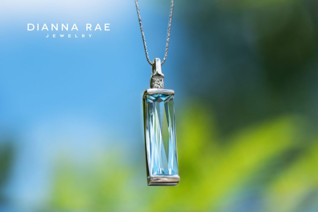 White Gold Aquamarine and Diamond Drop Pendant - Image 2