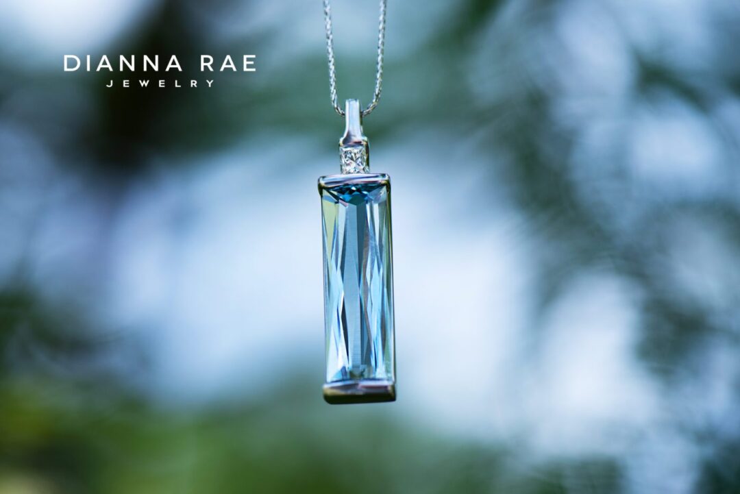 White Gold Aquamarine and Diamond Drop Pendant