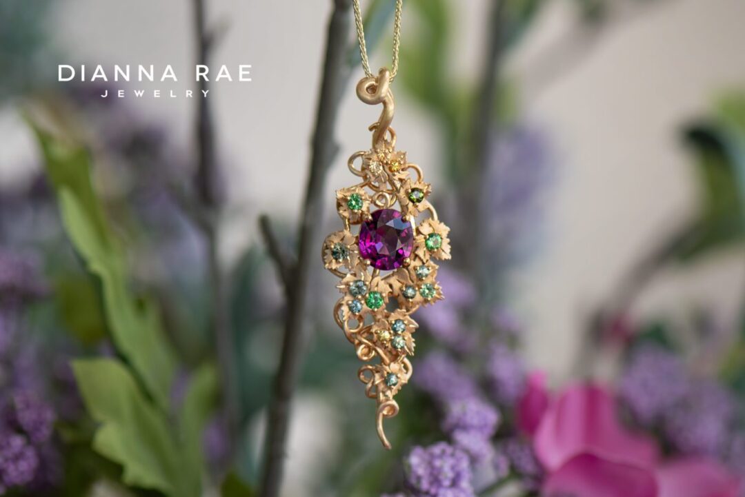Garnet Vines, Purple Garnet and Multi-Color Sapphire Pendant