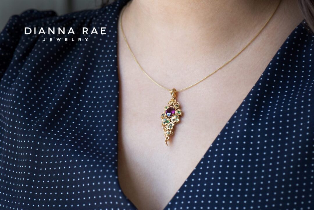 Garnet Vines, Purple Garnet and Multi-Color Sapphire Pendant - Image 2