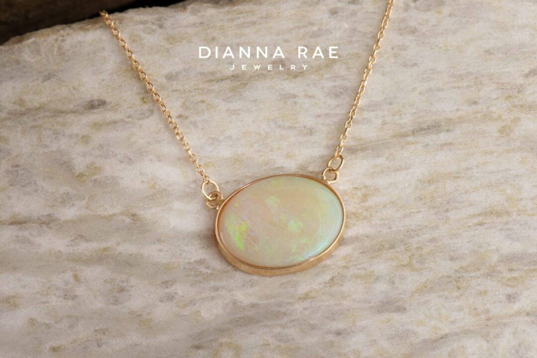 Yellow Gold Opal Bezel East West Necklace