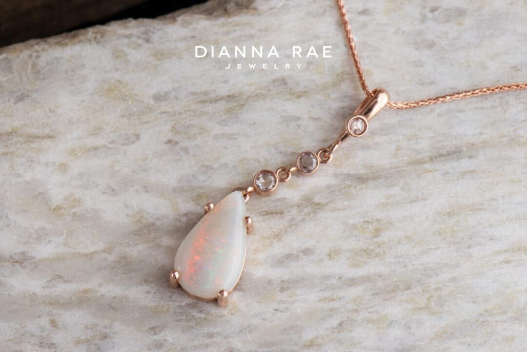 Rose Gold Pear Opal and Rose-Cut Diamond Pendant