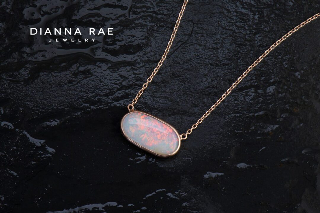 Rose Gold East-West Opal Bezel Necklace