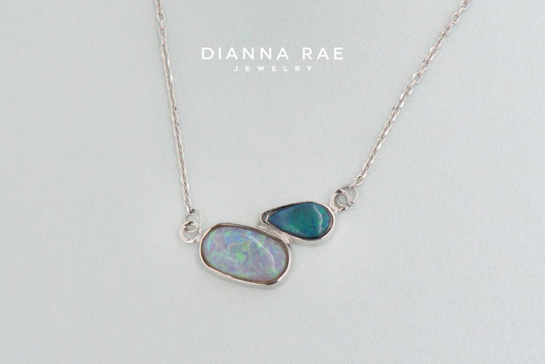 White Gold 2-Stone Opal Bezel Necklace