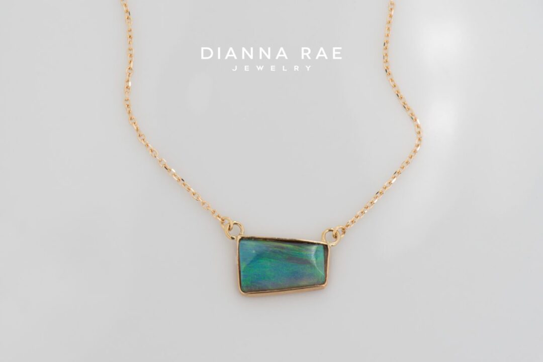 Yellow Gold Bezel-Set Trapezoid Opal Necklace