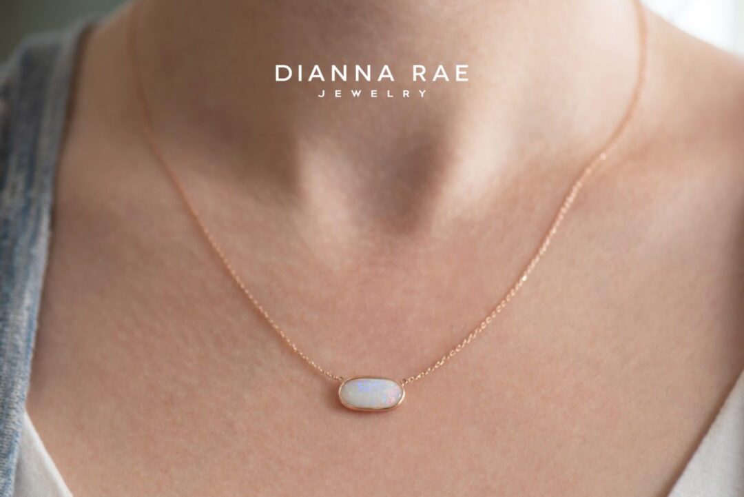 Rose Gold East-West Opal Bezel Necklace - Image 2